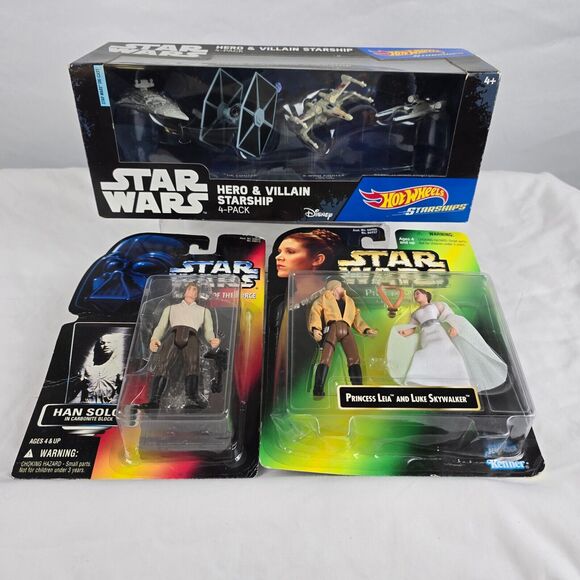 Star Wars Bundle Set Hot Wheels Starships Han Solo Princess Leia Luke Skywalker - Picture 1 of 16